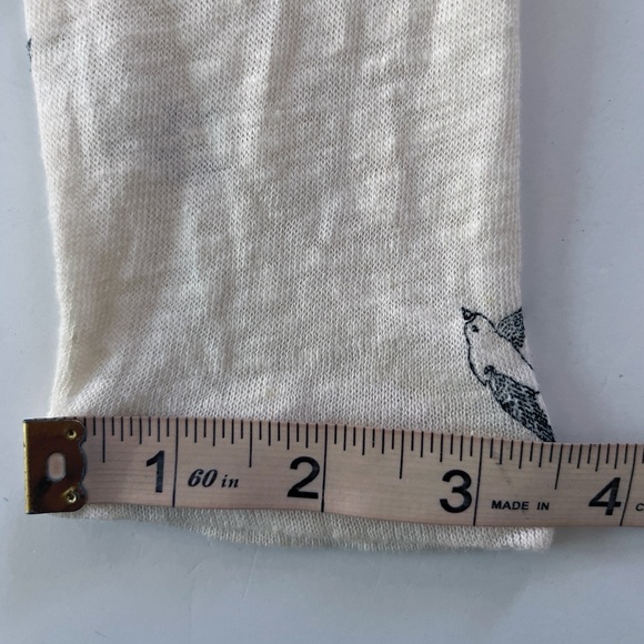 Country Road Top Tee Women’s Sz S White Black Bird Print Linen Blend Long Sleeve - Picture 8 of 10